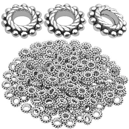 BronaGrand 100pcs 8mm Spacer Beads Tibetan Alloy Bead Spacers for DIY Necklace Bracelets Crafting,Gear-Shaped - color: Silver