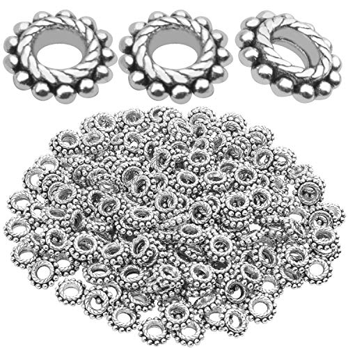 BronaGrand 100pcs 8mm Spacer Beads Tibetan Alloy Bead Spacers for DIY Necklace Bracelets Crafting,Gear-Shaped - color: Silver