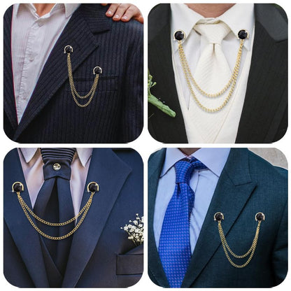 Crystal Rhinestone Brooch Mens Lapel Pins for Shirt Collar Suit Tassel Collar Chains for Shirts Badge Suit Accessories Men Brooch - color: Black