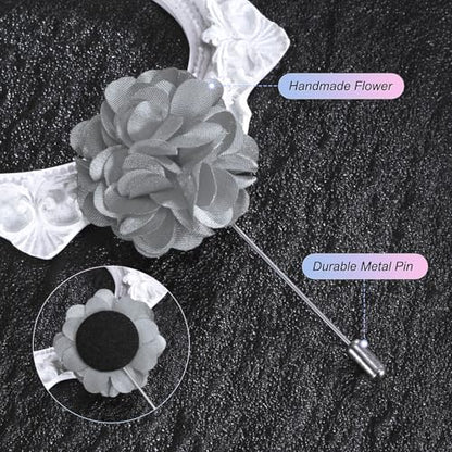 M METERXITY Flower Lapel Pins for Men, Boutonnieres Pin Camellia Flower Groom Boutonnieres for Wedding/Graduation - color: Grey