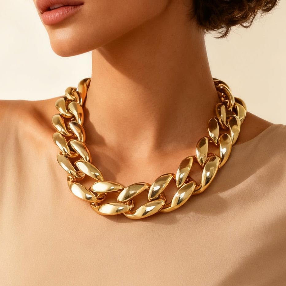 CLOACE Chunky Choker Necklace Gold Cuban Link Necklaces Chain Fashion Jewelry for Women - color: G-B