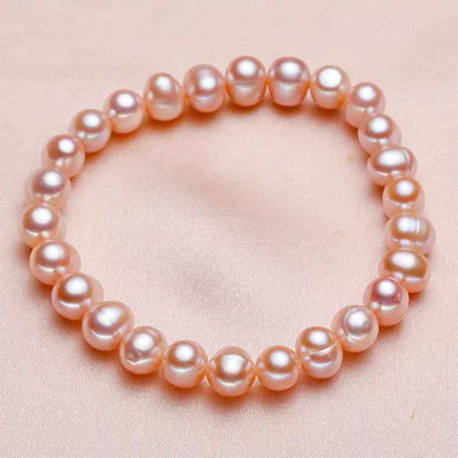 Handmade Women's Pearl Bracelet 7-8mm Freshwater Cultured Pearl Elasticated Bracelet Length 7.5In - color: Pink