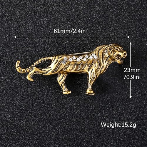 HETICA Vintage Animal Dragon Skull Wolf Crown Lion Brooch for Men Women Suit Tie Dress Lapel Pin Fashion Jewelry - style: Vintage Gold Tiger