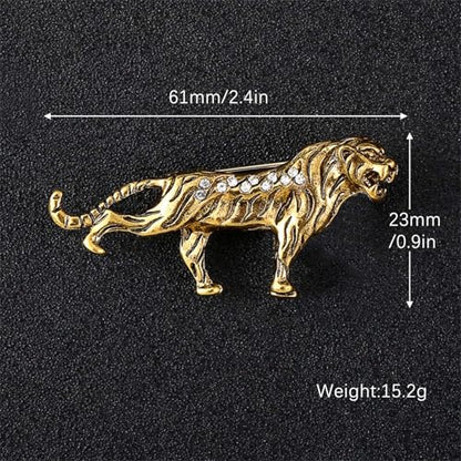 HETICA Vintage Animal Dragon Skull Wolf Crown Lion Brooch for Men Women Suit Tie Dress Lapel Pin Fashion Jewelry - style: Vintage Gold Tiger