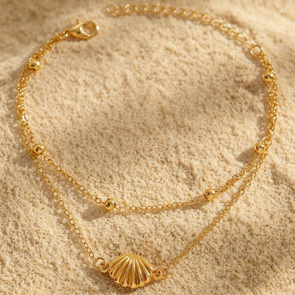 Gold Starfish Seashell Anklets Bracelets for Women Dainty Gold Layered Shell Link Chain Anklets Summer Conch Seashell Foot Bracelet Jewelry for Beach Vacation - color: gold2