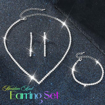 Unicra Rhinestone Bridal Wedding Jewelry Set Silver Necklace Earrings Bracelet Sets Prom Formal Costume Jewelry Sets for Women and Brides - color: Silver