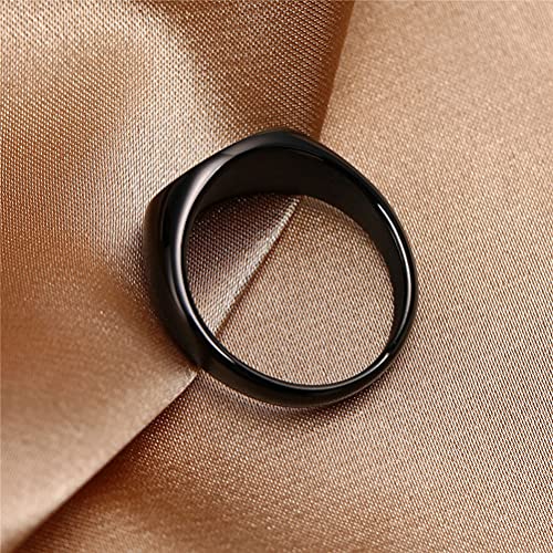 HIJONES Mens Stainless Steel Signet Ring Matte Brushed Square | Simple Statement ,Wedding Band,Polished Round - color: 9mm-Black