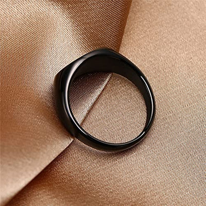 HIJONES Mens Stainless Steel Signet Ring Matte Brushed Square | Simple Statement ,Wedding Band,Polished Round - color: 9mm-Black
