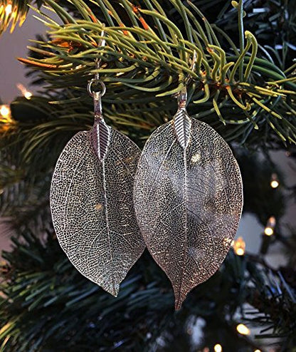 Filigree Long Leaf Pendant Dangle Necklace and Earring Jewelry Set | Beautiful Fashion Delicate Long Leaf Necklace Earrings For Women Trendy Boho - color: J-White Gold Earrings