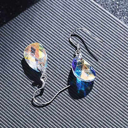 Austrian Crystal Teardrop Drop Earrings for Women, French Hook | 925 Sterling Silver Hook, Crystal Dangle Earrings, Sparkly Teardrop Stone, Lightweight Feel, Day-To-Evening Wear - color: Aurora Borealis