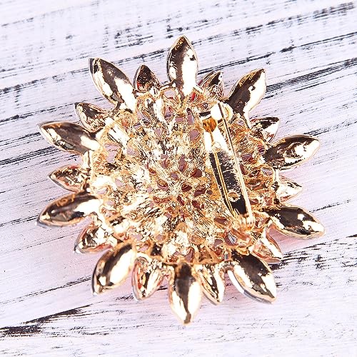 Rhinestone Sunflower Brooch Pin Red Pink Flower Brooch Stylish Crystal Brooch Elegant Clothing Hat Bag Accessories Jewerly for Women - color: pink