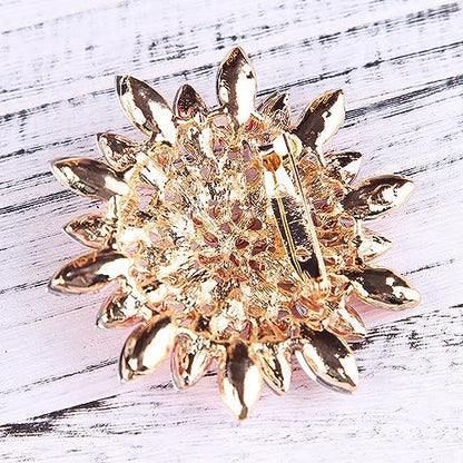 Rhinestone Sunflower Brooch Pin Red Pink Flower Brooch Stylish Crystal Brooch Elegant Clothing Hat Bag Accessories Jewerly for Women - color: pink