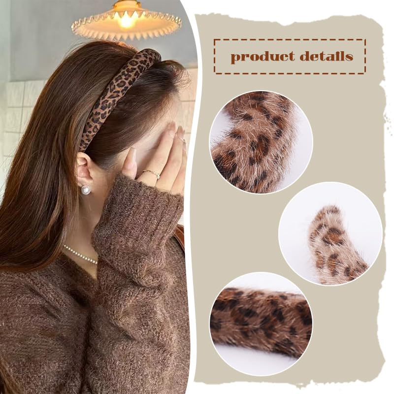 Puffy Leopard Headband Cheetah Print Headbands Hairband Thick Sponge Plush Padded Headband for Washing Face Non Slip Stylish Wild Animal Themed Hair Accessories for Women - color: Brown
