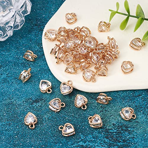 Beadthoven 100pcs Cubic Zirconia Alloy Charms Heart Shaped KC Gold Pendants for Jewelry Making Choker Tiny Dangle Accessories Valentine's Day Wedding - color: Gold-Heart
