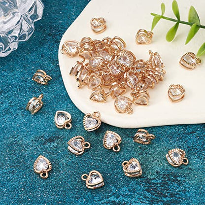 Beadthoven 100pcs Cubic Zirconia Alloy Charms Heart Shaped KC Gold Pendants for Jewelry Making Choker Tiny Dangle Accessories Valentine's Day Wedding - color: Gold-Heart