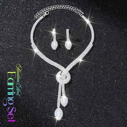 Unicra Silver Rhinestone Bridal Wedding Jewelry Set Crystal Necklace Earrings Sets Formal Prom Costume Jewelry Sets for Women and Brides - color: Silver