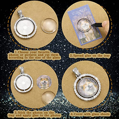 Ferraycle 27 Pieces Rhinestone Bezel Pendant Trays Set Including 9 Pieces Double-Sided Sublimation Blank 1 Inch Bezel Round Pendant Trays Charms with 18 Transparent Glass(Silver) - color: Silver