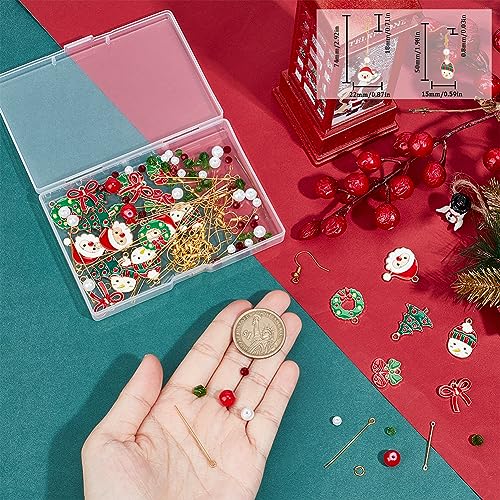 SUNNYCLUE 1 Box DIY 10 Pairs Christmas Charms Enamel Snowman Charm Earrings Making Starter Kit Red Green Rondelle Beads Christmas Tree Jingle Bell Charm Santa Claus Charms for Jewelry Making Kits - color: 7-diy-10 Pairs Christmas Enamel Earrings
