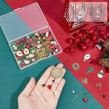 SUNNYCLUE 1 Box DIY 10 Pairs Christmas Charms Enamel Snowman Charm Earrings Making Starter Kit Red Green Rondelle Beads Christmas Tree Jingle Bell Charm Santa Claus Charms for Jewelry Making Kits - color: 7-diy-10 Pairs Christmas Enamel Earrings