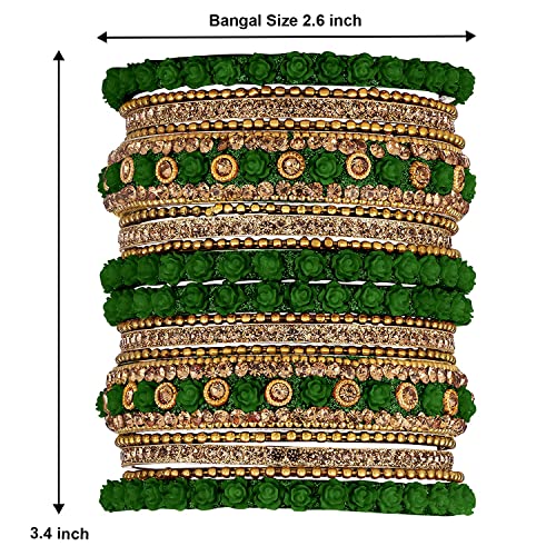 Aheli Ethnic Metal Bangles Chudha Set Stone Studded Bangle Set Indian Wedding Wear Fashion Jewelry Gift for Women Blue - color: Green