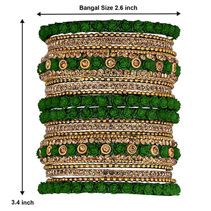 Aheli Ethnic Metal Bangles Chudha Set Stone Studded Bangle Set Indian Wedding Wear Fashion Jewelry Gift for Women Blue - color: Green