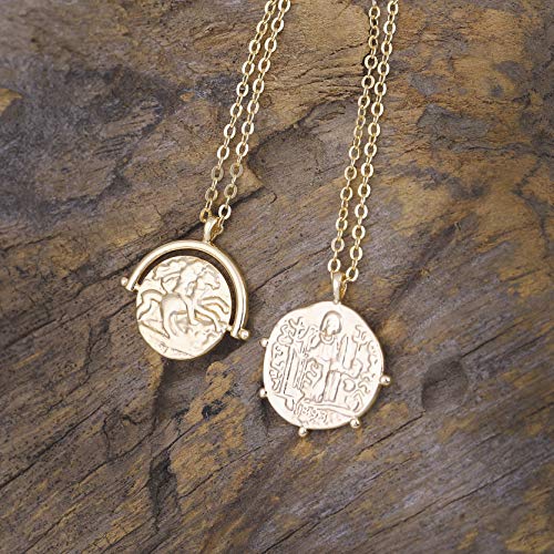 Aobei Pearl 18K Gold Plated Moon Star Lion Evil Eye Love Heart Cross Pendant Necklace Medallion Paperclip Chian Choker Layering Jewery for Women - color: Golden Horse Rider