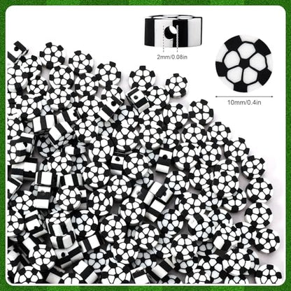 300Pcs Soccer Clay Beads,Soccer Flat Polymer Clay Beads Charms Sports Beads for Bracelets Jewelry Making Necklaces Earrings and Crafts Supplies - color: Soccer Color