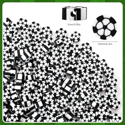 300Pcs Soccer Clay Beads,Soccer Flat Polymer Clay Beads Charms Sports Beads for Bracelets Jewelry Making Necklaces Earrings and Crafts Supplies - color: Soccer Color