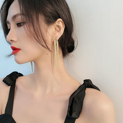 14k Gold Long Tassels Chain Dangle Drop Earrings for Women Black Silver Punk Sleek Metal Chain Earrings Wedding Bridesmaid Jewelry - color: Gold 02