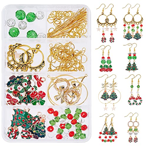 SUNNYCLUE 1 Box 8 Pairs Christmas Enamel Charms Christmas Tree Charms Earring Making Kit Jingle Bell Pendants for Jewelry Making Czech Faceted Glass Beads Chandelier Links for Earrings Adult - color: 5-diy-8 Pairs Christmas Enamel Earrings