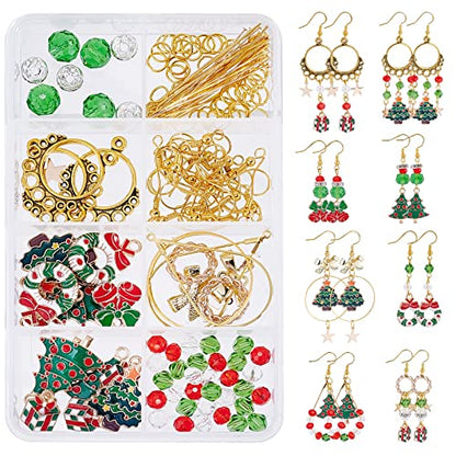 SUNNYCLUE 1 Box 8 Pairs Christmas Enamel Charms Christmas Tree Charms Earring Making Kit Jingle Bell Pendants for Jewelry Making Czech Faceted Glass Beads Chandelier Links for Earrings Adult - color: 5-diy-8 Pairs Christmas Enamel Earrings