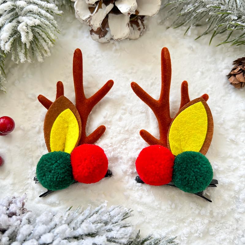 Christmas Antler Hair Clips Christmas Red Green Hairball Hair Clip for Women Christmas Ears Hair Clips Christmas Hairband Christmas Hairpins Hair Clips Christmas Clips Hair Clips Accessories 2Pack - color: Red Green Ball
