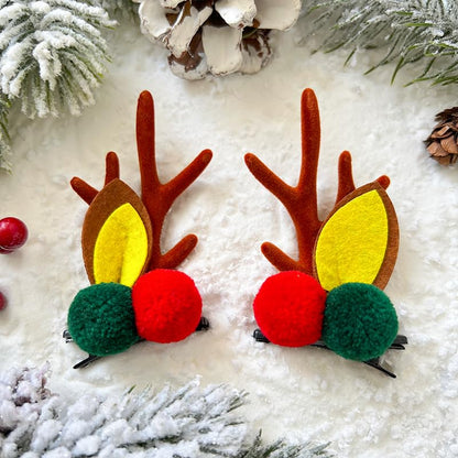 Christmas Antler Hair Clips Christmas Red Green Hairball Hair Clip for Women Christmas Ears Hair Clips Christmas Hairband Christmas Hairpins Hair Clips Christmas Clips Hair Clips Accessories 2Pack - color: Red Green Ball