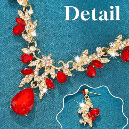 Sixexey Bridal Wedding Jewelry Set Crystal Neck Jewelry Rhinestone Wedding Prom Jewelry Accessories for Women - color: Red Crystal