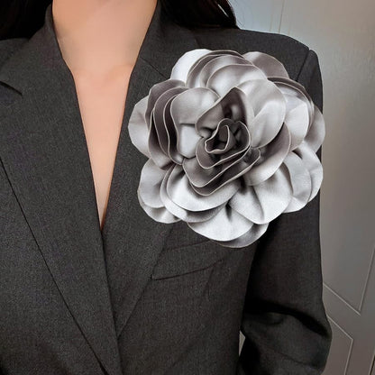 Dainty Satin Fabric Rose Flower Brooches 7.5in Extra Large Big Camellia Flower Brooches Lapel Pins for Women Wedding Party Dance Dress Clothes Accessories - color: Gray
