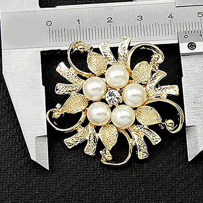 oAtm0eBcl Elegant Princess Brooch Pin, Women Luxury Glossy Faux Pearl Rhinestone Flower Bouquet Brooch Pin, Bridal Wedding Jewelry Gold