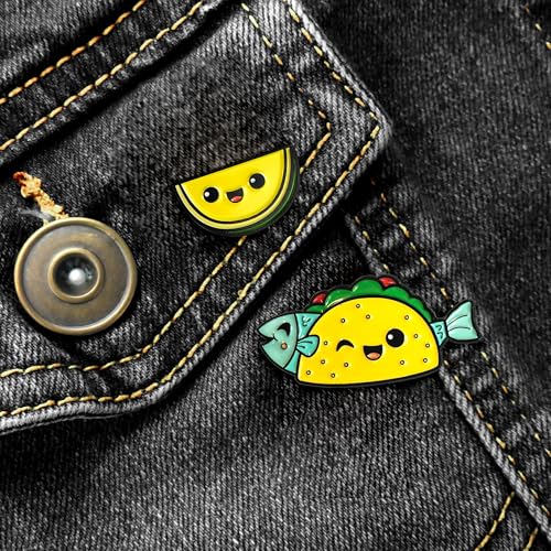 Enamel Pin Set (2 Pins Per Set) for Backpack, Bag, Lapel, Kawaii Button Collector - style: Fish Taco & Lime