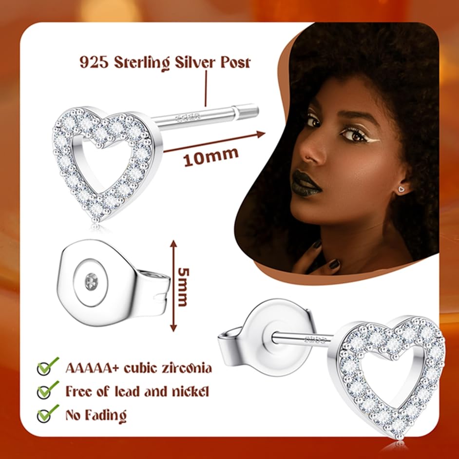 SAILIMUE Hypoallergenic Sterling Silver Stud Earrings for Women Men | Brilliant Heart Knot Round Cubic Zirconia Earring Studs for Sensitive Ears Gold Silver Tone - color: silver-D