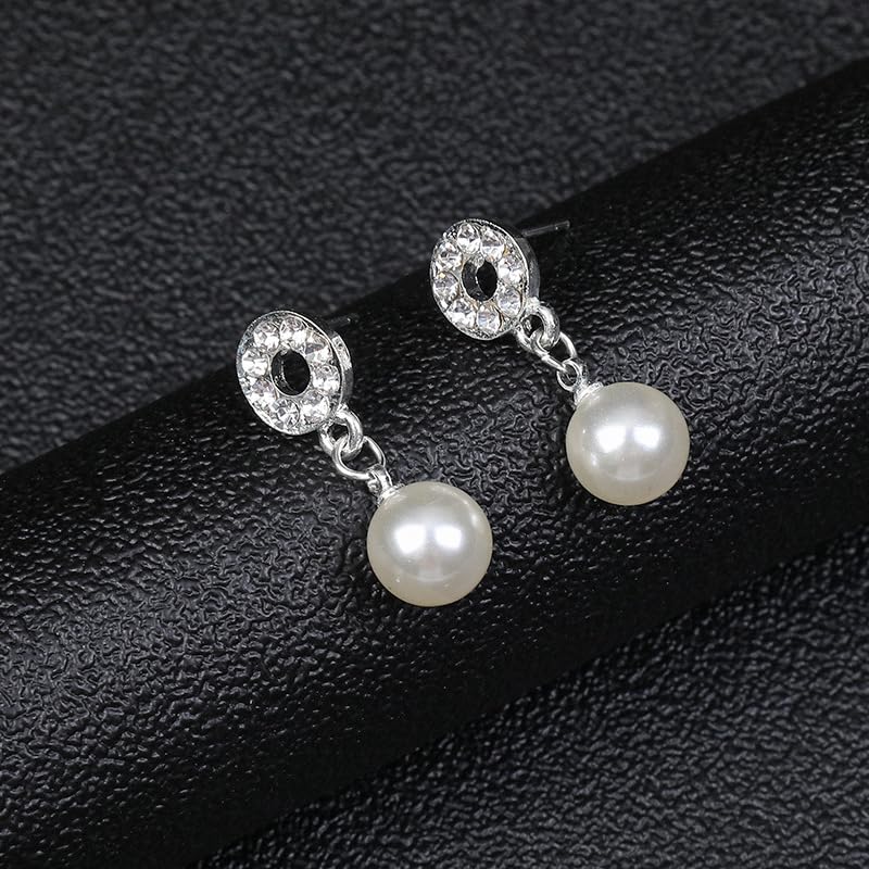 CSIYANJRY99 Pearl Necklace and Earring Set Faux Pearl Jewelry Sets for Women Imitation Beaded Pearl Necklace Bracelet Stud Earrings for Women - color: White Pearl Jewelry Set