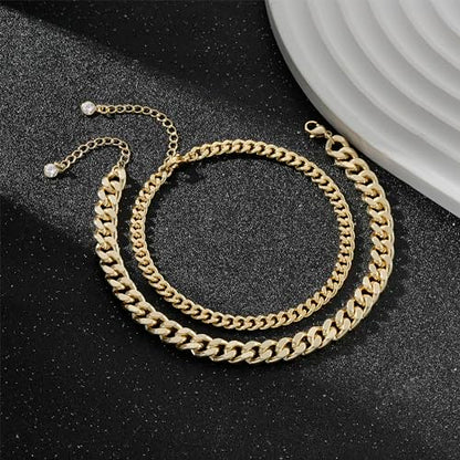 Freekiss Sparkle Glitter Waterproof Ankle Bracelets for Women Trendy | Dainty Layered Anklet for Women Adjustable Womens Anklet Set Stackable Beaded Cuban Link Anklets Beach Jewelry for Women - color: Layered Cuban Chain-GD