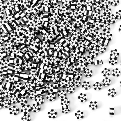 300Pcs Soccer Clay Beads,Soccer Flat Polymer Clay Beads Charms Sports Beads for Bracelets Jewelry Making Necklaces Earrings and Crafts Supplies - color: Soccer Color