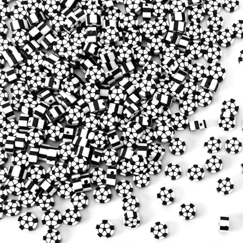 300Pcs Soccer Clay Beads,Soccer Flat Polymer Clay Beads Charms Sports Beads for Bracelets Jewelry Making Necklaces Earrings and Crafts Supplies - color: Soccer Color