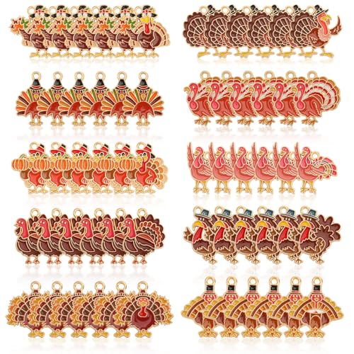 60Pcs Thanksgiving Turkey Charms, Fall Charms for Jewelry Making | Enamel Metal, Thanksgiving DIY Crafts, Earring Necklace Bracelet Making, Autumn Jewelry Pendants - style: Turkey Charms