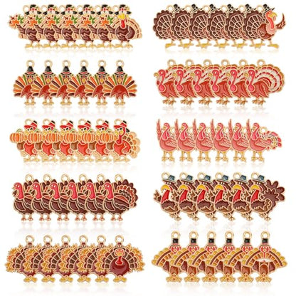 60Pcs Thanksgiving Turkey Charms, Fall Charms for Jewelry Making | Enamel Metal, Thanksgiving DIY Crafts, Earring Necklace Bracelet Making, Autumn Jewelry Pendants - style: Turkey Charms
