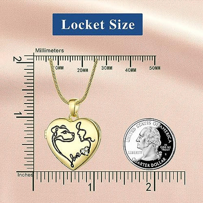 Fanery Sue Personalized Pet Locket Picture Necklace,Dog Cat Memory Gift | Custom Engraved Heart Photo Lockets Necklaces,Dog Cat Sympathy Memorial Jewelry for Women Men - color: Golden, style: Dog Mom
