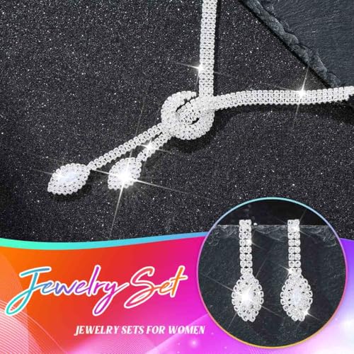 Unicra Silver Rhinestone Bridal Wedding Jewelry Set Crystal Necklace Earrings Sets Formal Prom Costume Jewelry Sets for Women and Brides - color: Silver