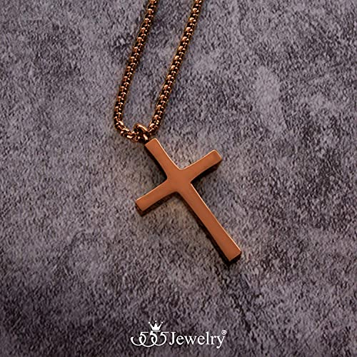555Jewelry Stainless Steel Cross Adjustable Rolo Chain Pendant Necklace 16-28'' Inches - color: Brown