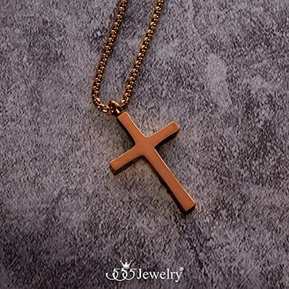 555Jewelry Stainless Steel Cross Adjustable Rolo Chain Pendant Necklace 16-28'' Inches - color: Brown