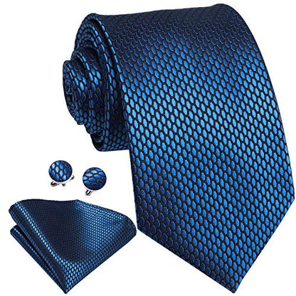 Dubulle Mens Paisley Striped Tie Woven Necktie for Men and Handkerchief Cufflinks Set Wedding Formal Business - color: Blue