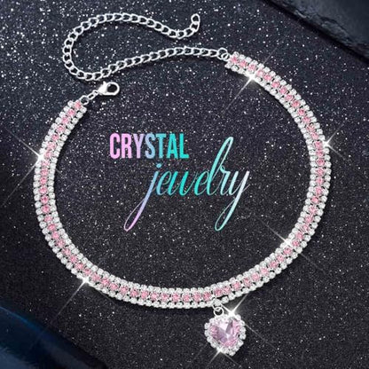 CLOACE Rhinestone Choker Necklace Heart Pendant Diamond Row Necklaces Sparkly Crystal Prom Chain Jewerly Accessories for Women - color: Pink